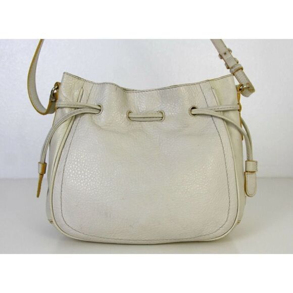 COLE HAAN IVORY OFF WHITE GENUINE LEATHER DRAWSTRING HOBO HANDBAG SHOULDER BAG - Picture 4 of 8